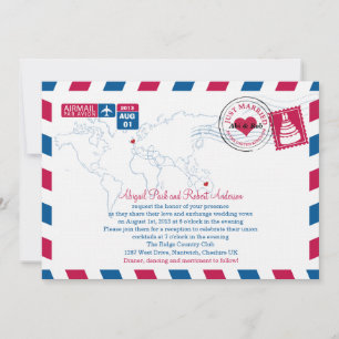 Airmail Heart UK and Austraila Wedding Invitation