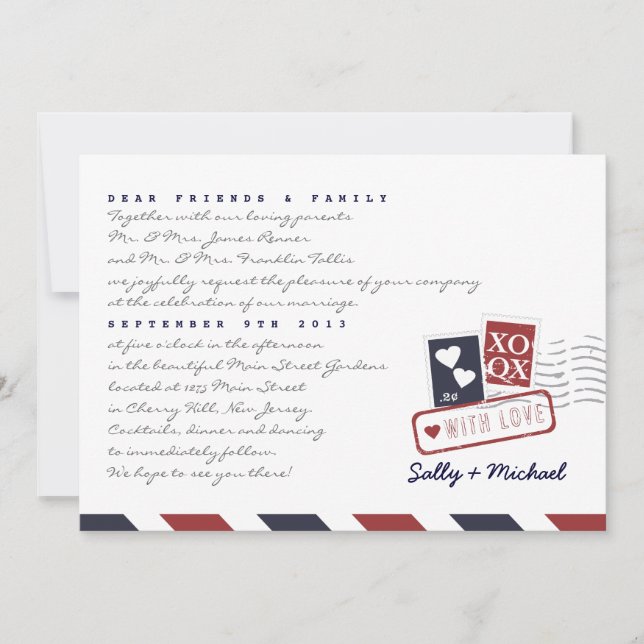 Airmail Love Letter Personalized Note Invitation (Front)