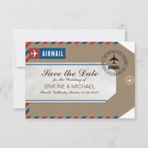Airmail Luggage Tag Wedding Save Date Kraft Paper Save The Date