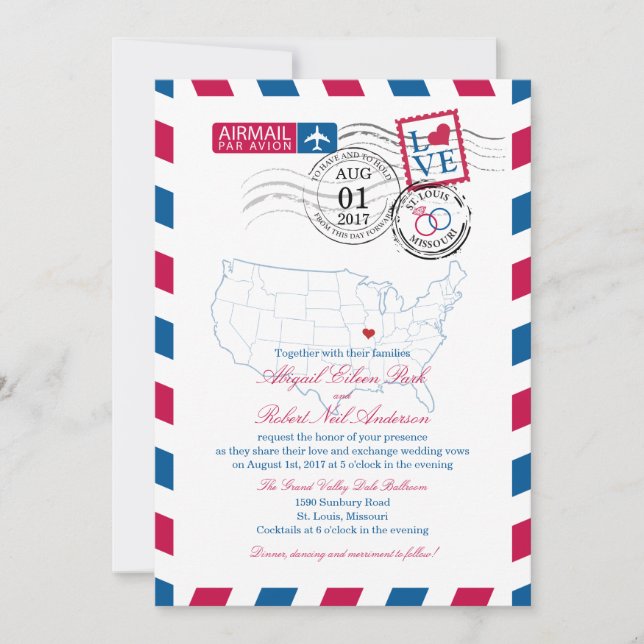 Airmail Missouri Wedding Invitation (Front)