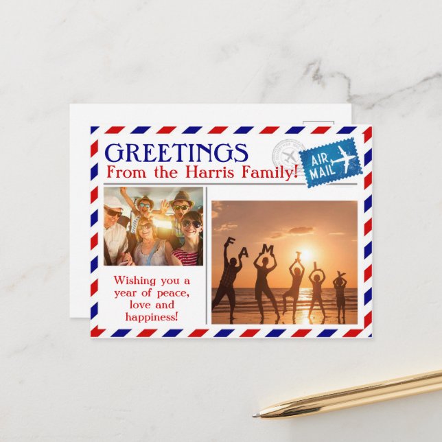 Airmail Personalized Photo Drop-in Postcard (Front/Back In Situ)