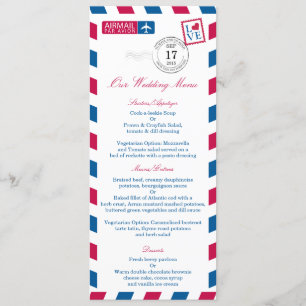 Airmail Red Blue Stripes Wedding Menu