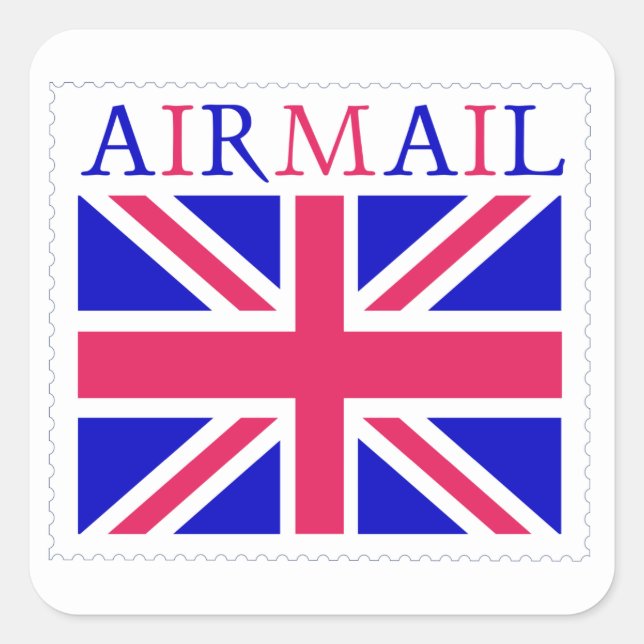 Airmail Union Jack Flag Square Sticker (Front)