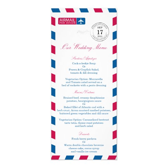 Airmail Wedding Reception Menu Card