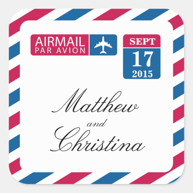 Airmail Wedding Square Sticker (Front)