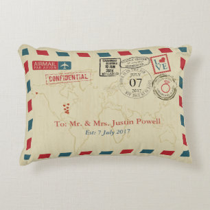 Airmail Wedding Travel Theme Decorative Pillow