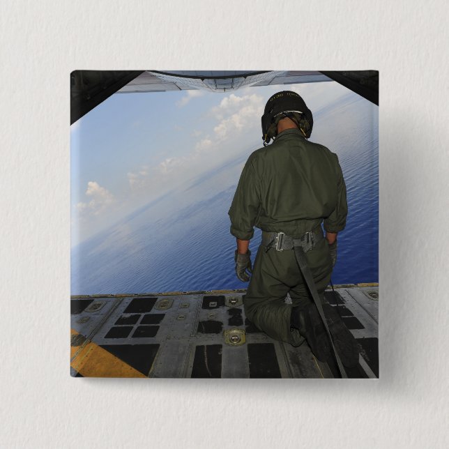 Airman observes the waters of the Gulf of Mexic 2 Inch Square Button (Front)