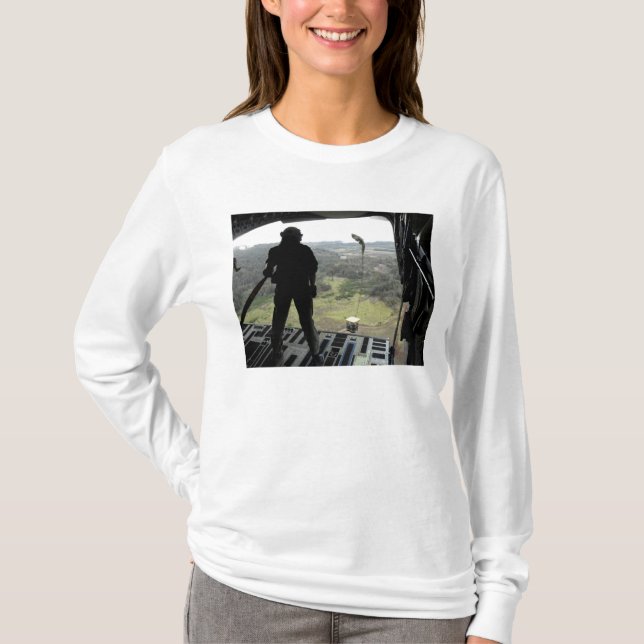 Airman watches a practice bundle fall T-Shirt (Front)