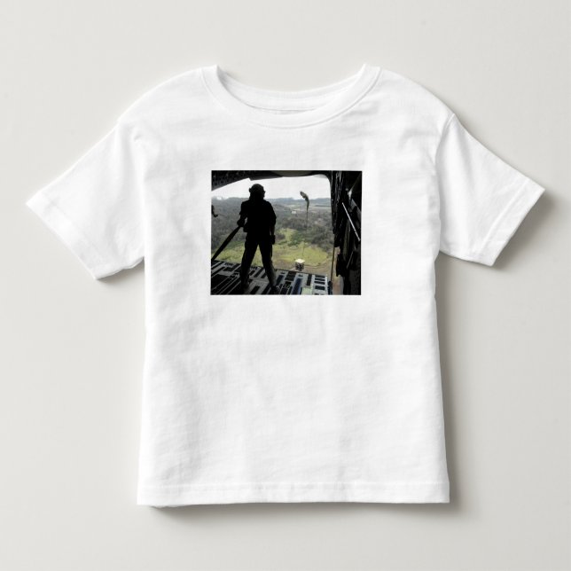 Airman watches a practice bundle fall toddler t-shirt (Front)