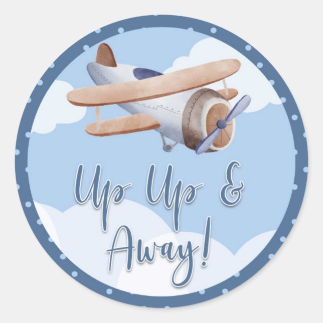 AirplanBlue Clouds Baby Shower Sticker Up Away (Front)
