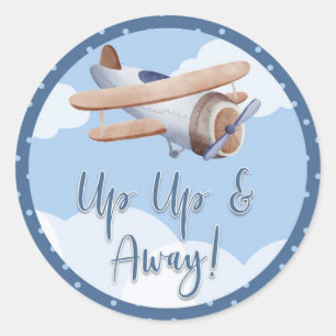 AirplanBlue Clouds Baby Shower Sticker Up Away
