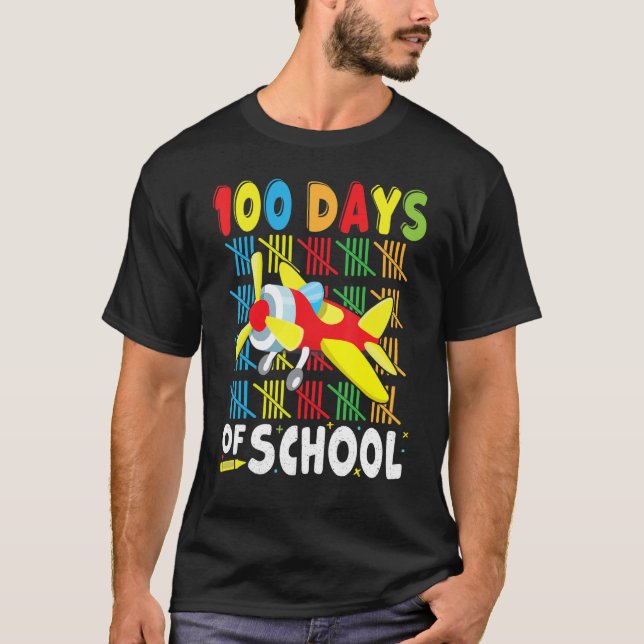 Airplane 100 Days of School Apparel for Teachers B T-Shirt (Front)