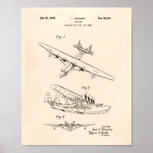 Airplane 1935 Patent Art Old Peper Poster