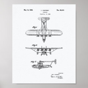 Airplane 1935 Patent Art White Paper Poster