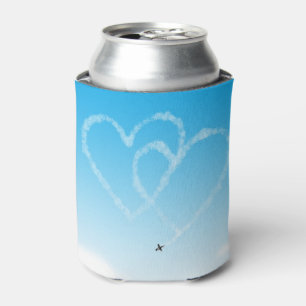 airplane 2 hearts in blue sky can cooler