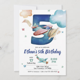 Airplane 5th Birthday Invitation - Airplane Theme