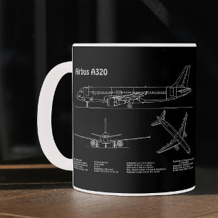 Airplane Airbus A320 in Blueprint Drawing PD Coffee Mug