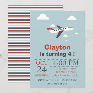 Airplane and Clouds Kids Birthday Party Invitation
