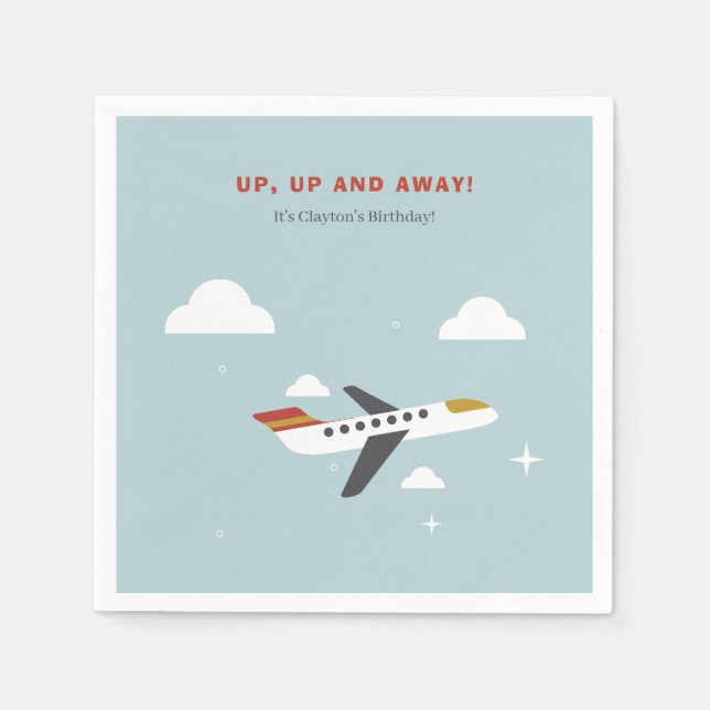 Airplane and Clouds Kids Birthday Party Napkin (Front)