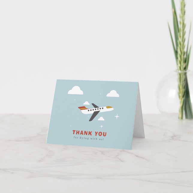 Airplane and Clouds Kids Birthday Thank You Card (Front)