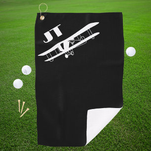 Airplane and Initials Pilot Aviation Dad Birthday  Golf Towel