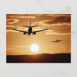 Airplane and sunset postcard