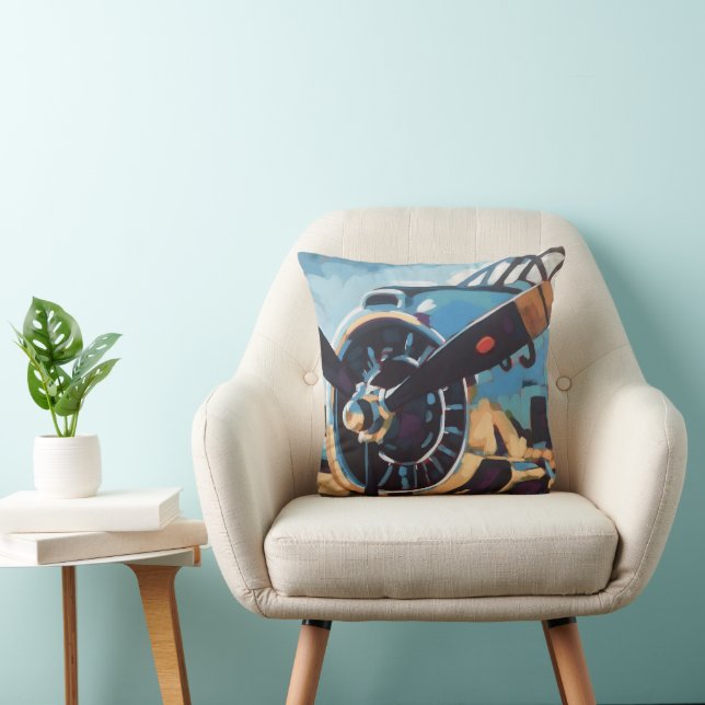 Airplane Artwork - Gift for Aviation Lovers Throw Pillow (Chair)