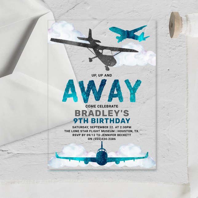 Airplane Aviation Any Age Birthday Party Acrylic Invitations (Creator Uploaded)