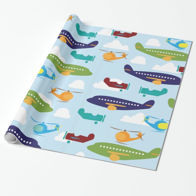 Airplane Aviation Theme Gift Wrap (Unrolled)