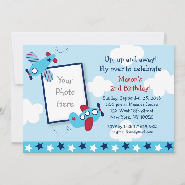 Airplane Aviator Boy Photo Birthday Invitations (Front)