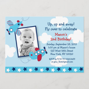Airplane Aviator Boy Photo Birthday Invitations