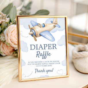 Airplane Aviator Diaper Raffle Sign 8x10