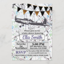 Airplane Baby Girl Shower Invitations