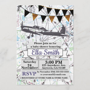 Airplane Baby Girl Shower Invitations