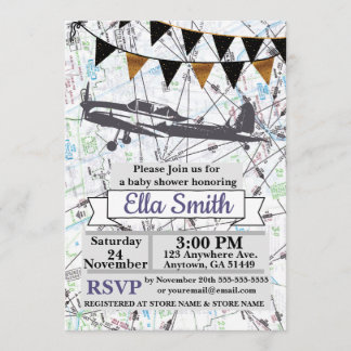 Airplane Baby Girl Shower Invitations