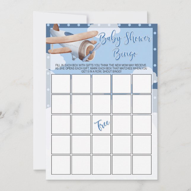 Airplane Baby Shower Bingo Game Blue Boy  Invitation (Front)