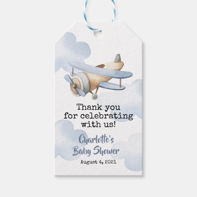 Airplane Baby Shower Favour Tag (Front)