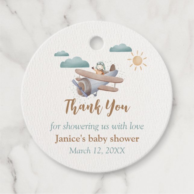 Airplane Baby Shower Favour Tags (Front)