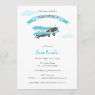 Airplane  Baby Shower Invitation - Blue and Brown