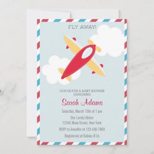 Airplane Baby Shower Invitation Blue Red