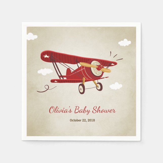 Airplane Baby Shower Napkin Adventure Travel Plane (Front)