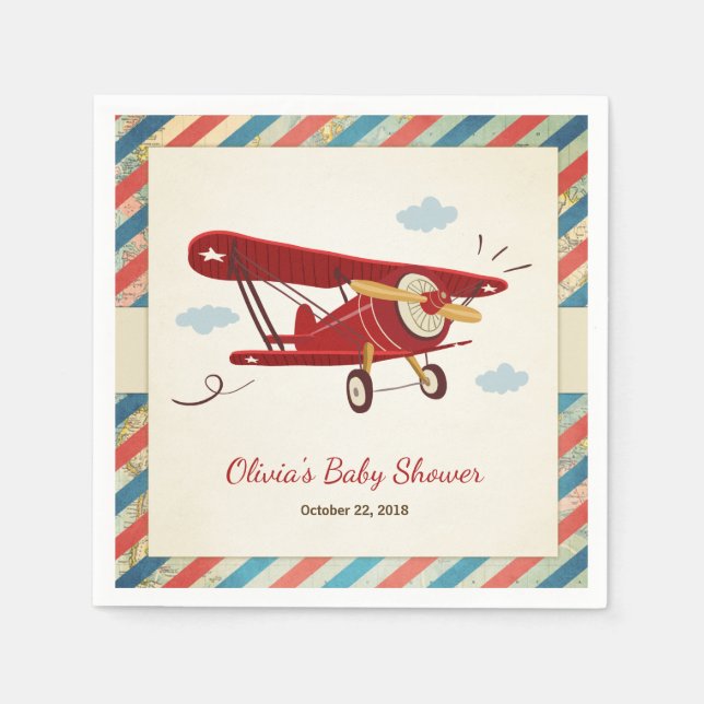 Airplane Baby Shower Napkin Adventure Travel Plane (Front)