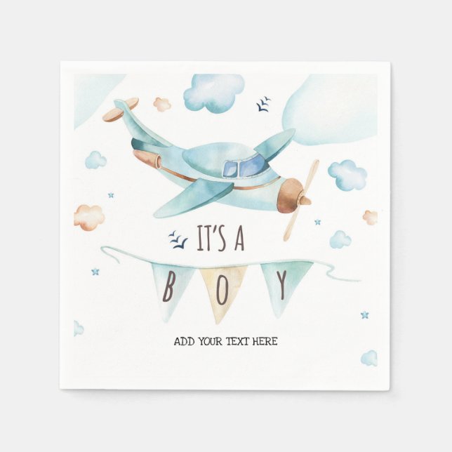 Airplane Baby Shower Napkins - It's a Boy (Front)