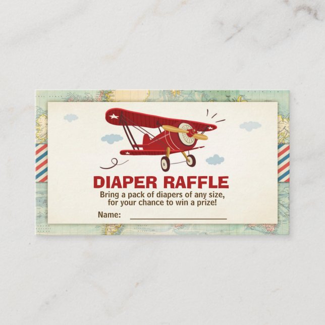 Airplane Baby Shower Travel Diaper Raffle Card (Front)