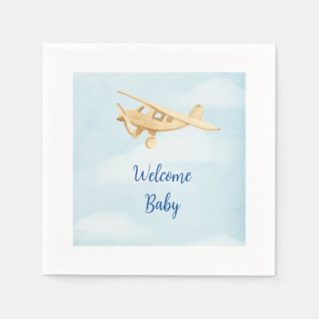 Airplane Baby Shower Watercolor Napkins (Front)