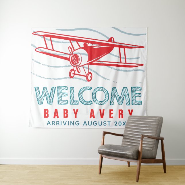 Airplane Baby Shower Welcome Baby Tapestry (In Situ (Horizontal))