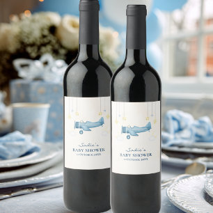 Airplane Baby Shower Whimsical Boy Baby Thank You Wine Label