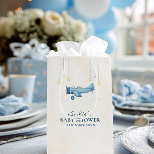 Airplane Baby Shower Whimsical Boy Baby Welcome  Medium Gift Bag