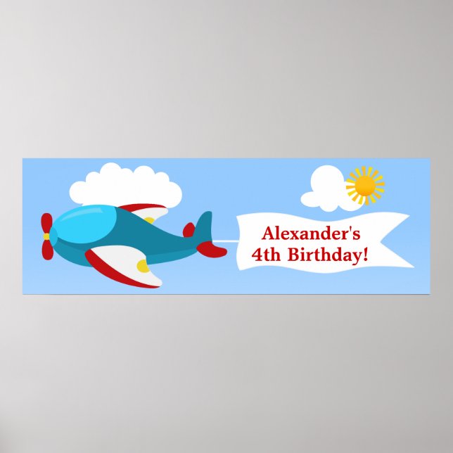 Airplane Banner Boy Birthday Banner Poster (Front)