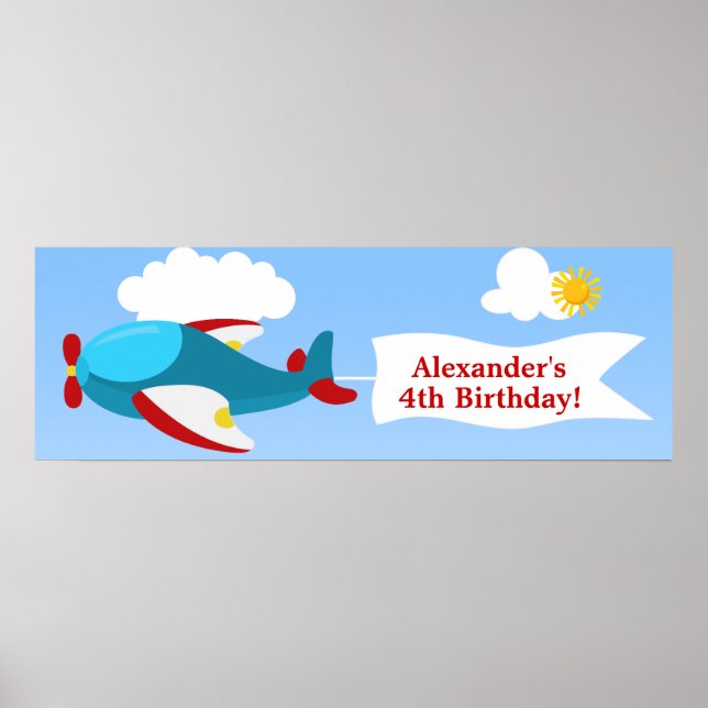 Airplane Banner Boy Birthday Banner Poster (Front)